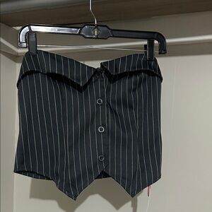 Striped Button-Front Bustier Top in Black and White